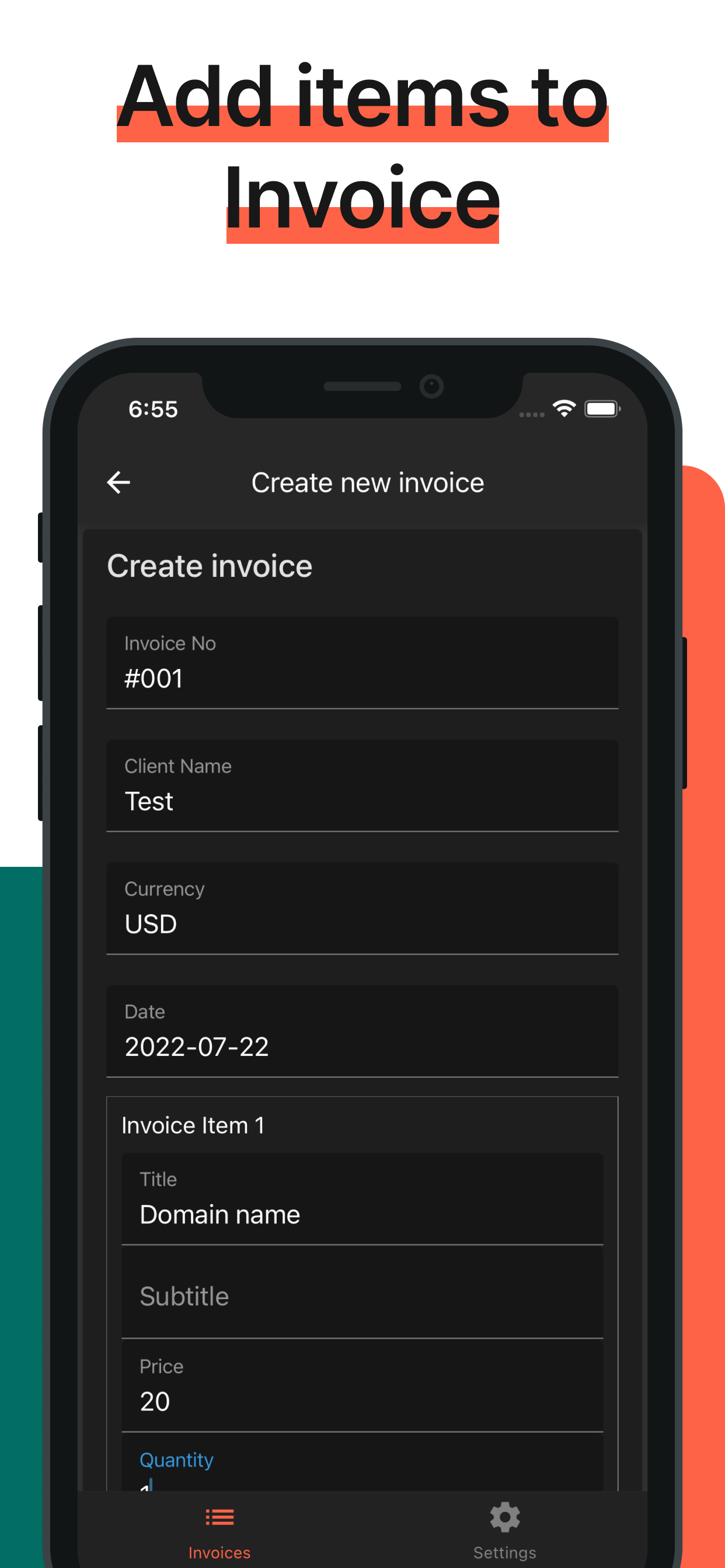 Adding items to an invoice