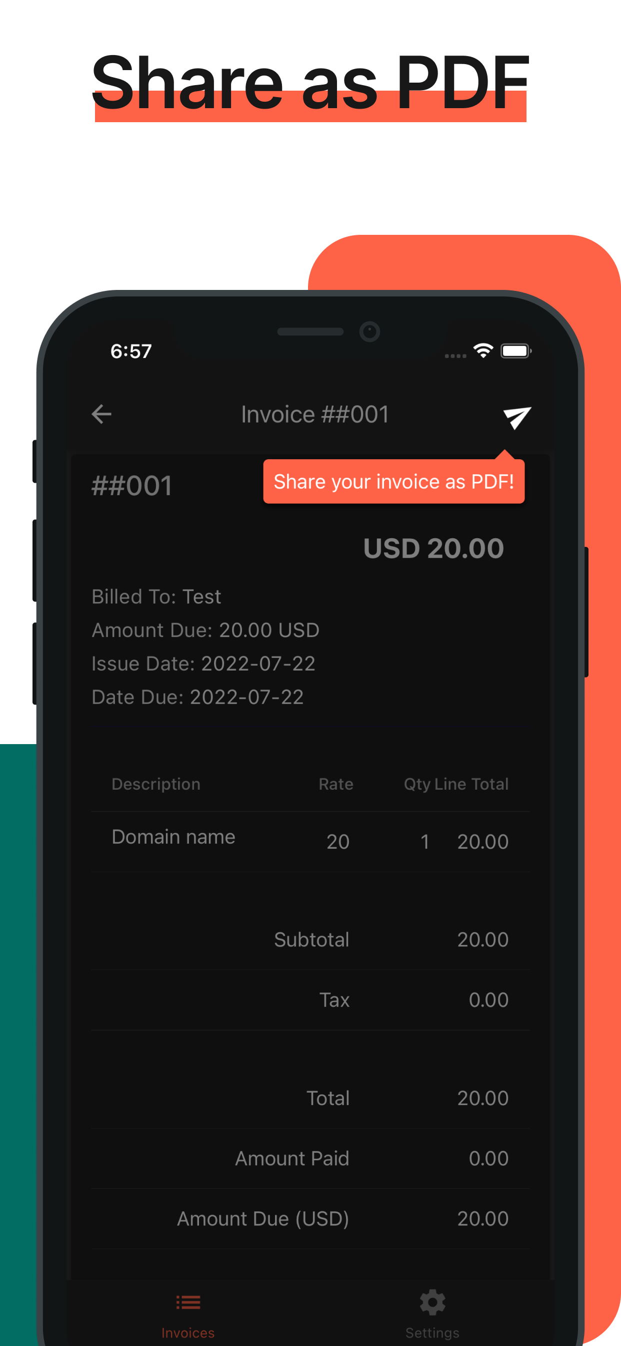 screenshot of the Invoice Generator app
